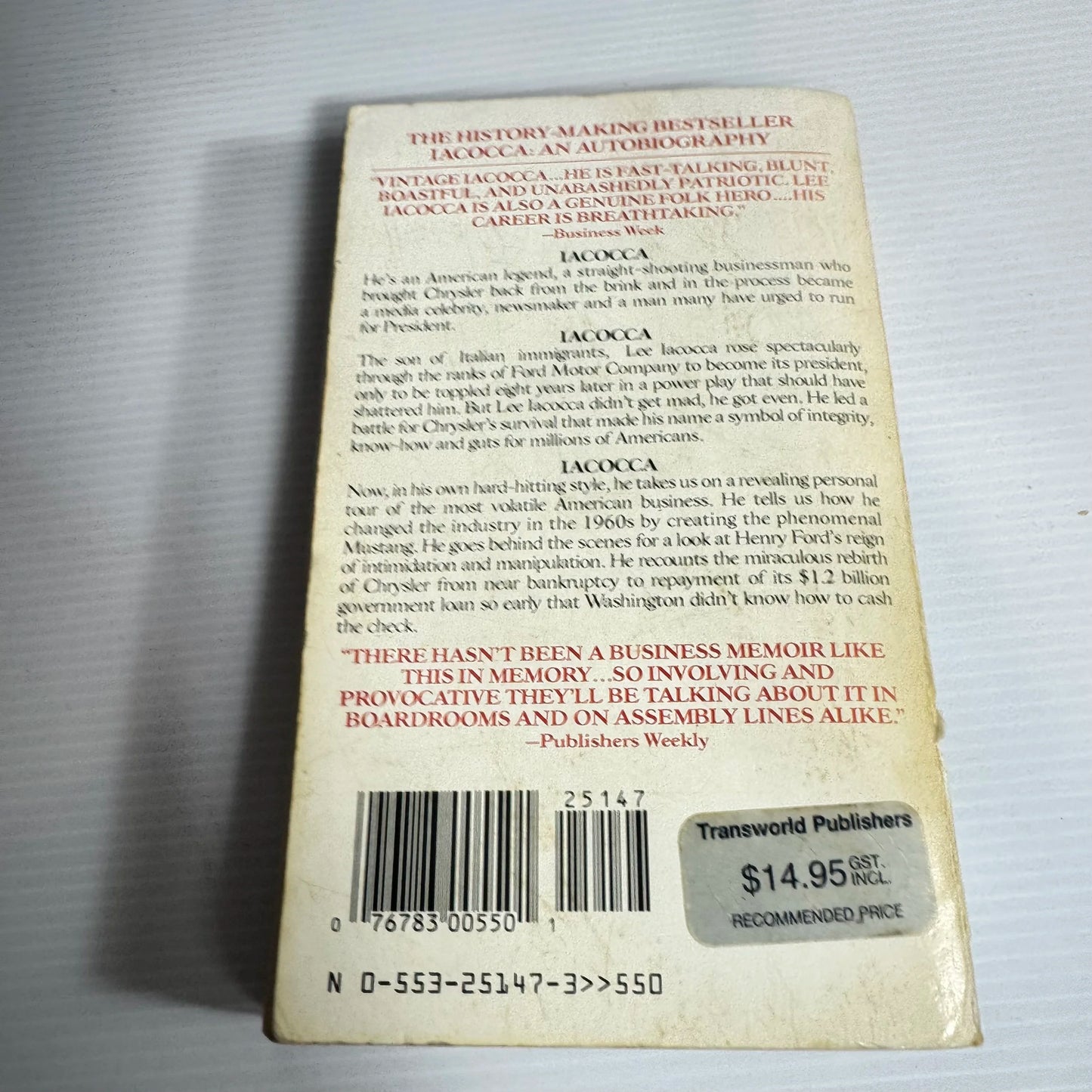 Iacocca: An Autobiography - Lee Iacocca With William Novak (Vintage 1989)