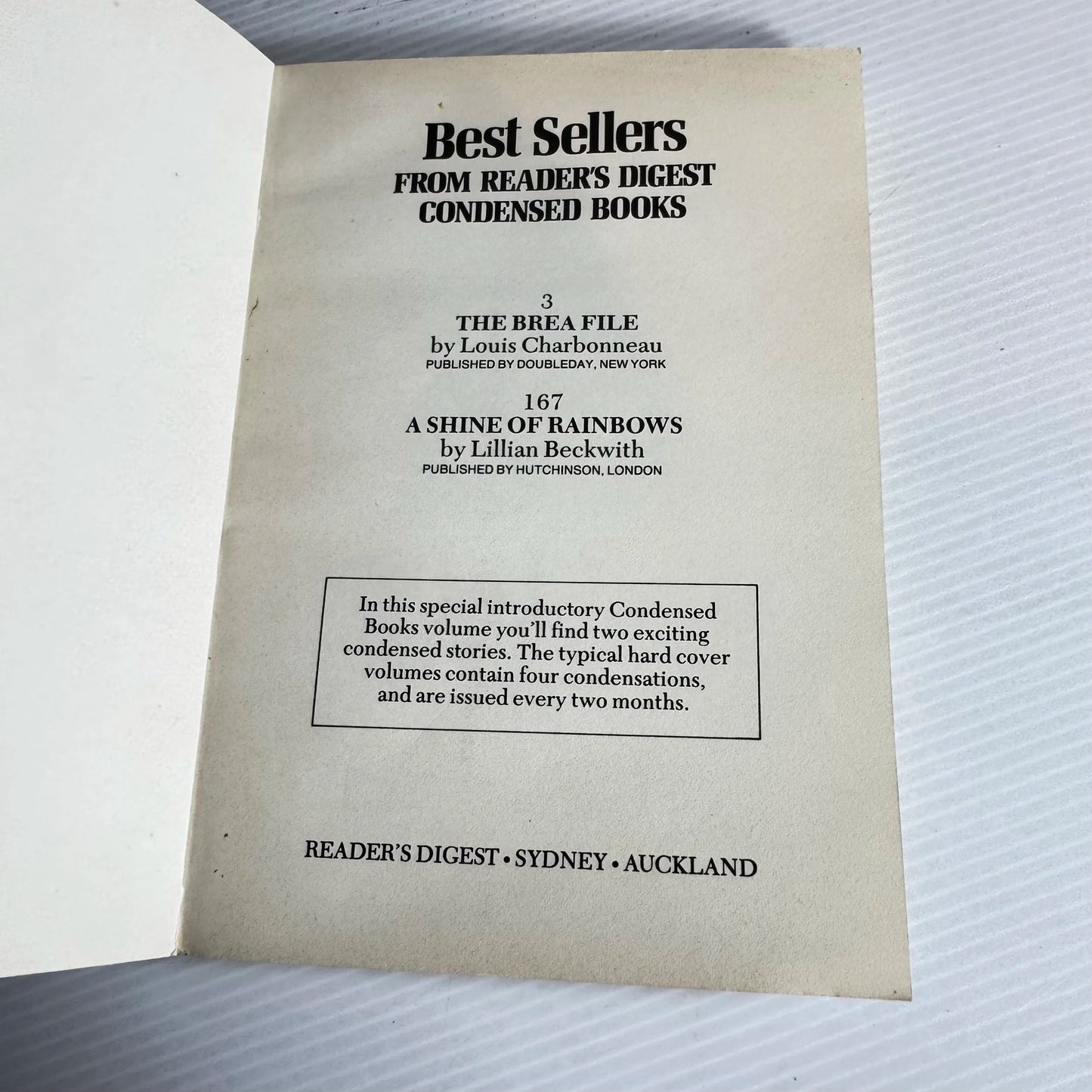 Best Sellers from Reader's Digest Condensed Books - The Brea File & A Shine Of Rainbows
