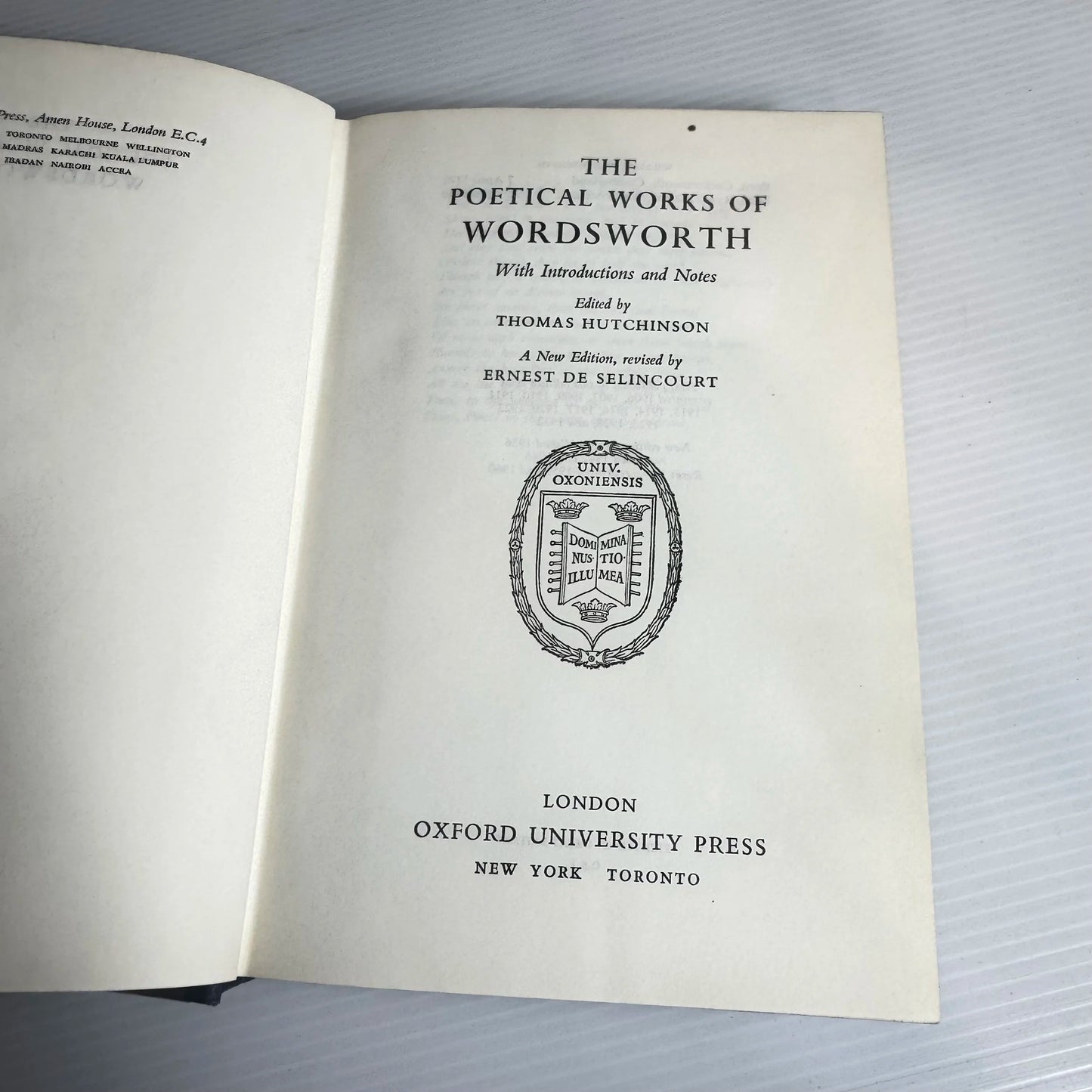 The Poetical Works Of Wordsworth -  Thomas Hutchinson (Vintage 1960)