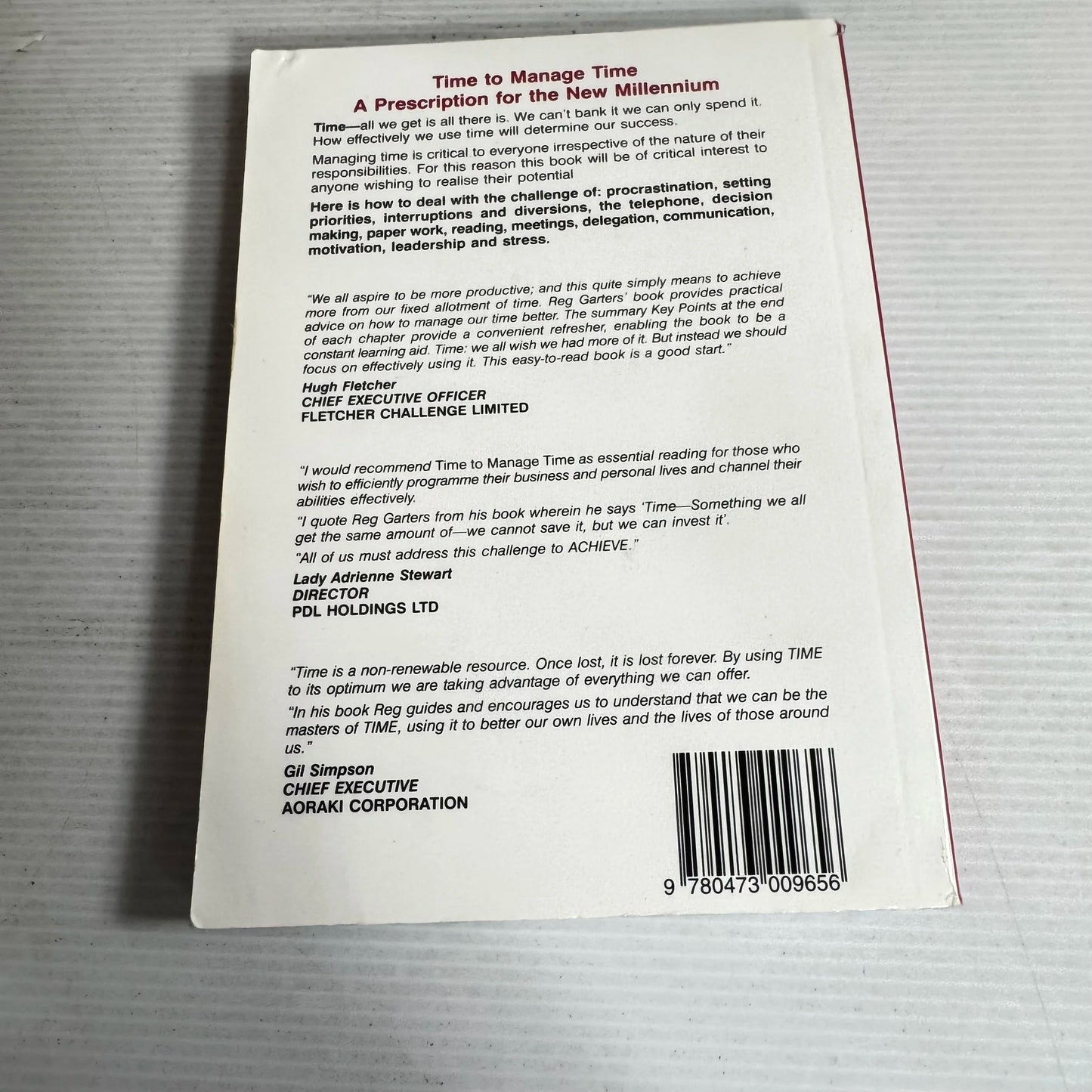 Time to Manage Time : A Prescription for the New Millennium - Reg Garters