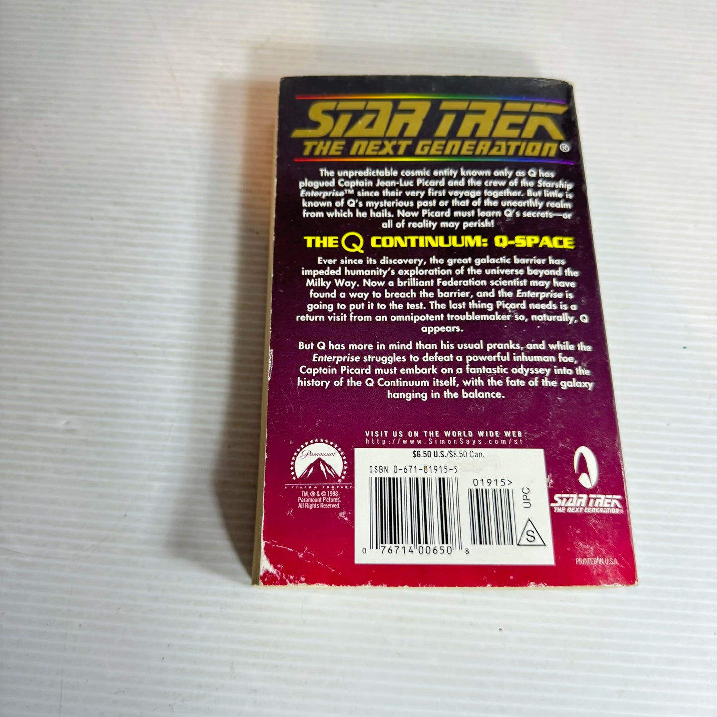 Star Trek The Next Generation : The Continuum Q-Space (Book 1 of 3) - Greg Cox (1998)