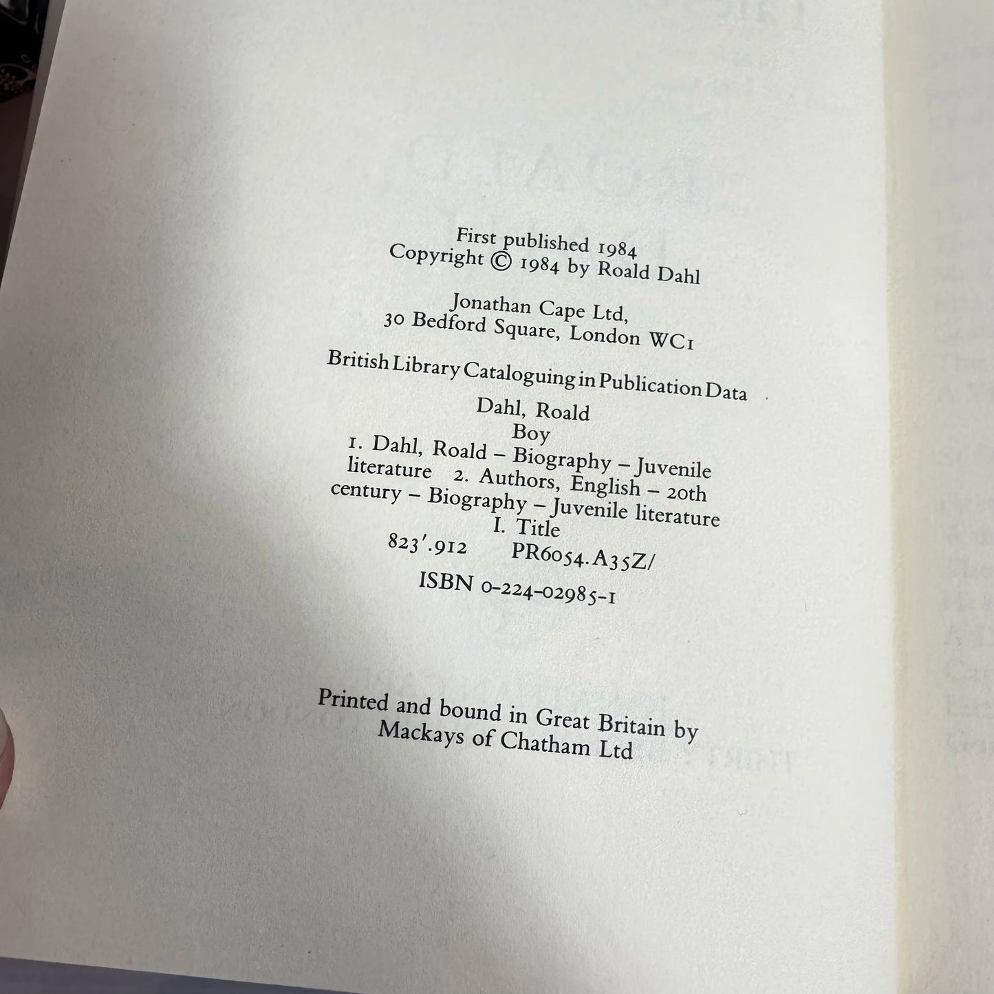 Boy - Roald Dahl (1984 First Edition)
