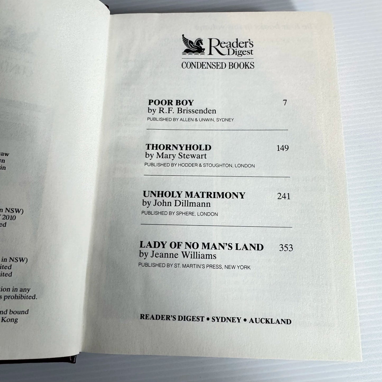 Reader's Digest Condensed Books : Poor Boy, Thornyhold, Unholy Matrimony & Lady of No Man's Land