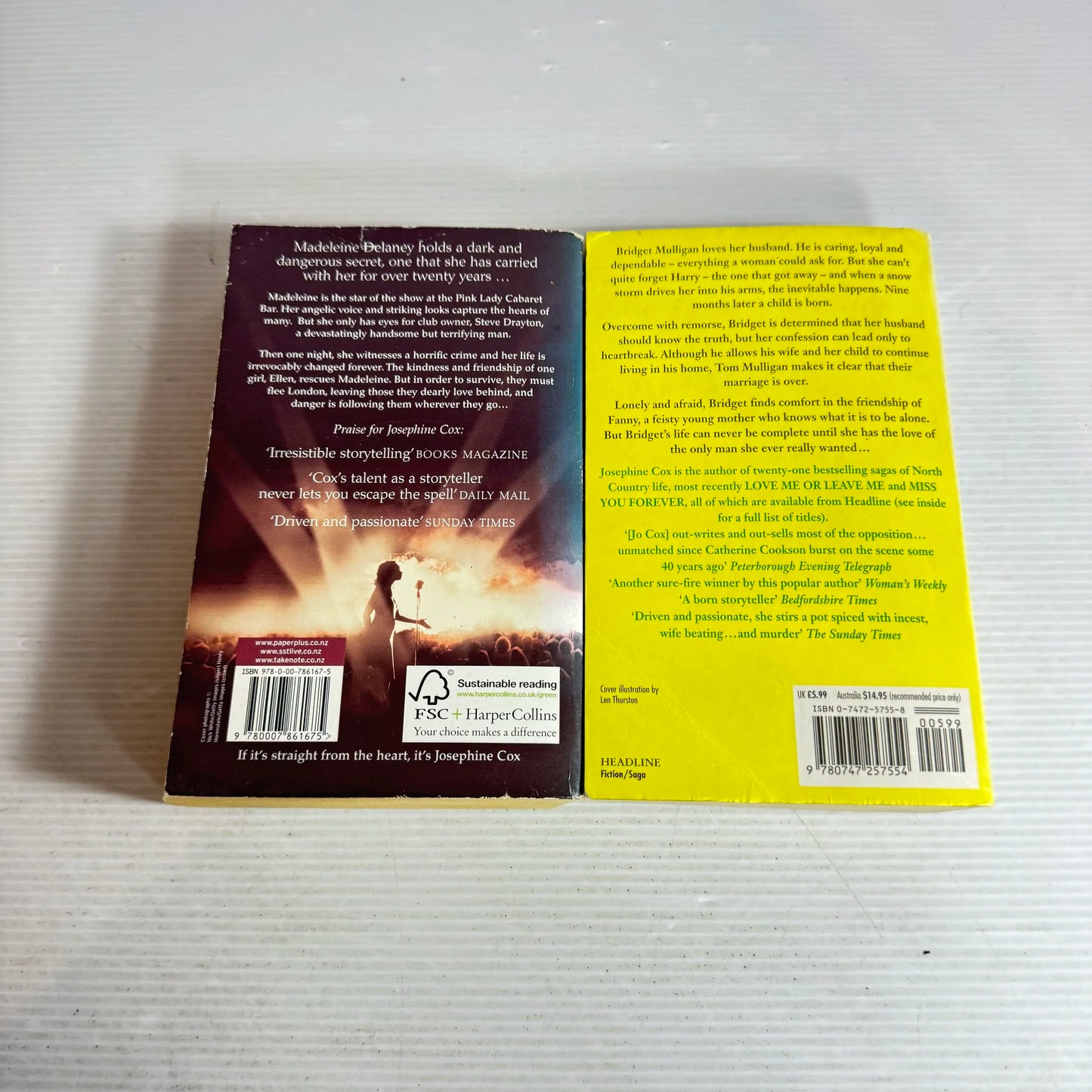 Josephine Cox Book Bundle x 2  Tomorrow The World & Songbird (635)