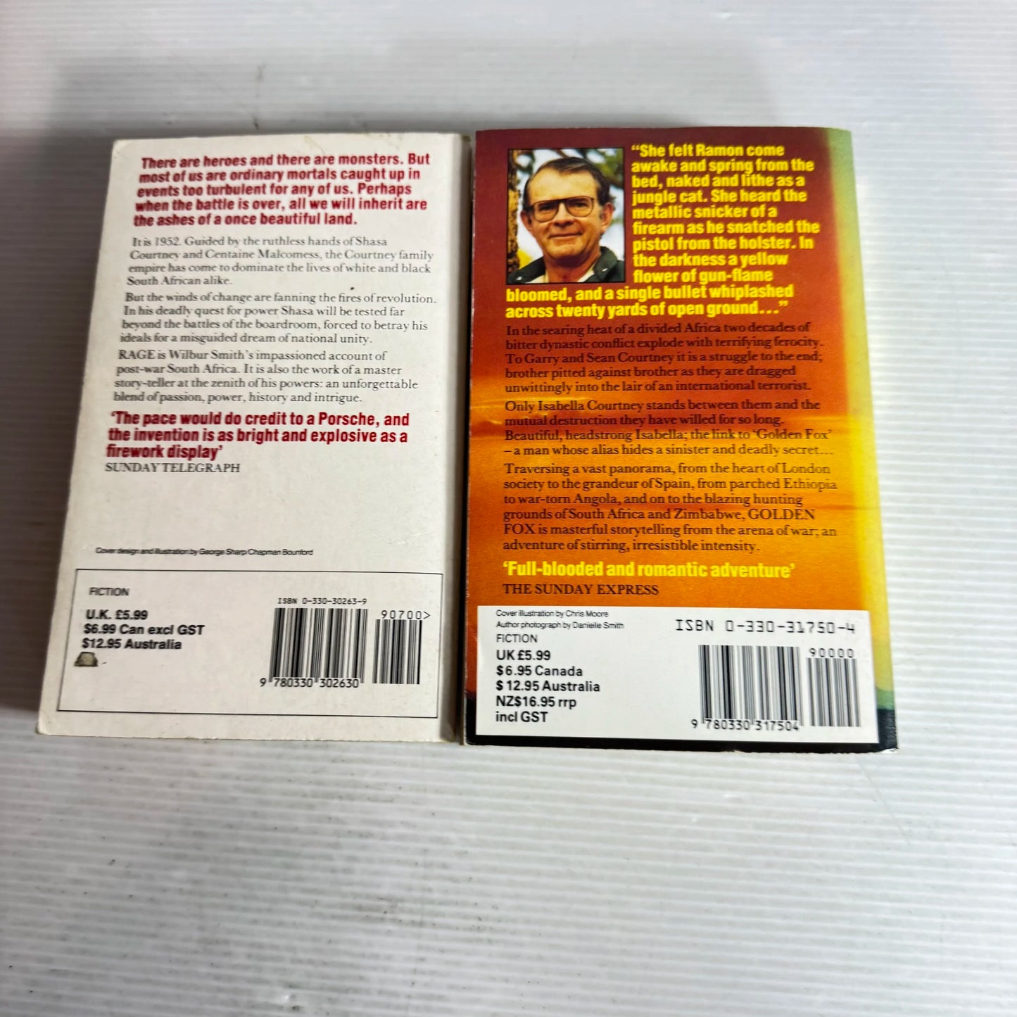Wilbur Smith Book Bundle x 2 Books Golden Fox & Rage (608)