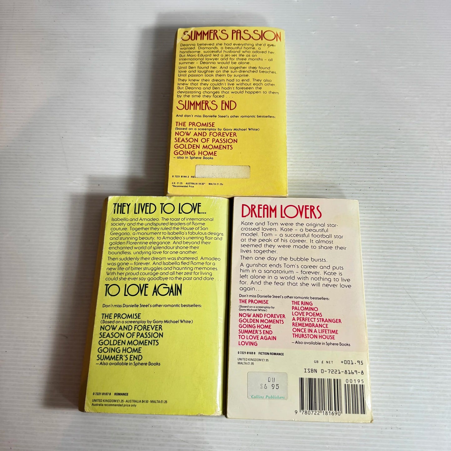 Danielle Steel Book Bundle x 3 Books : Season of Passion, To Love Again, Summer's End (607)