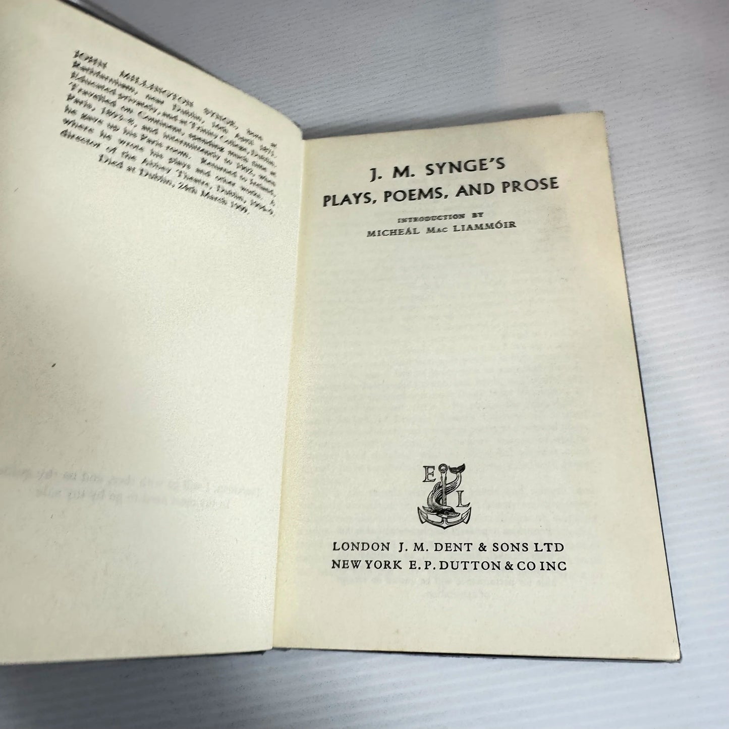 J. M. Synge's Plays, Poems, And Prose (Vintage 1959)