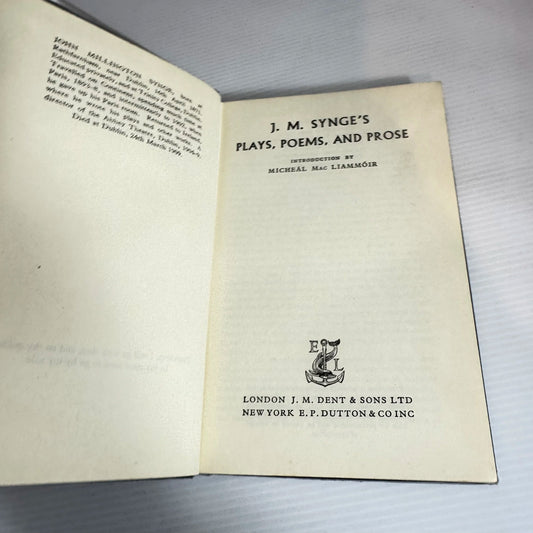 J. M. Synge's Plays, Poems, And Prose (Vintage 1959)