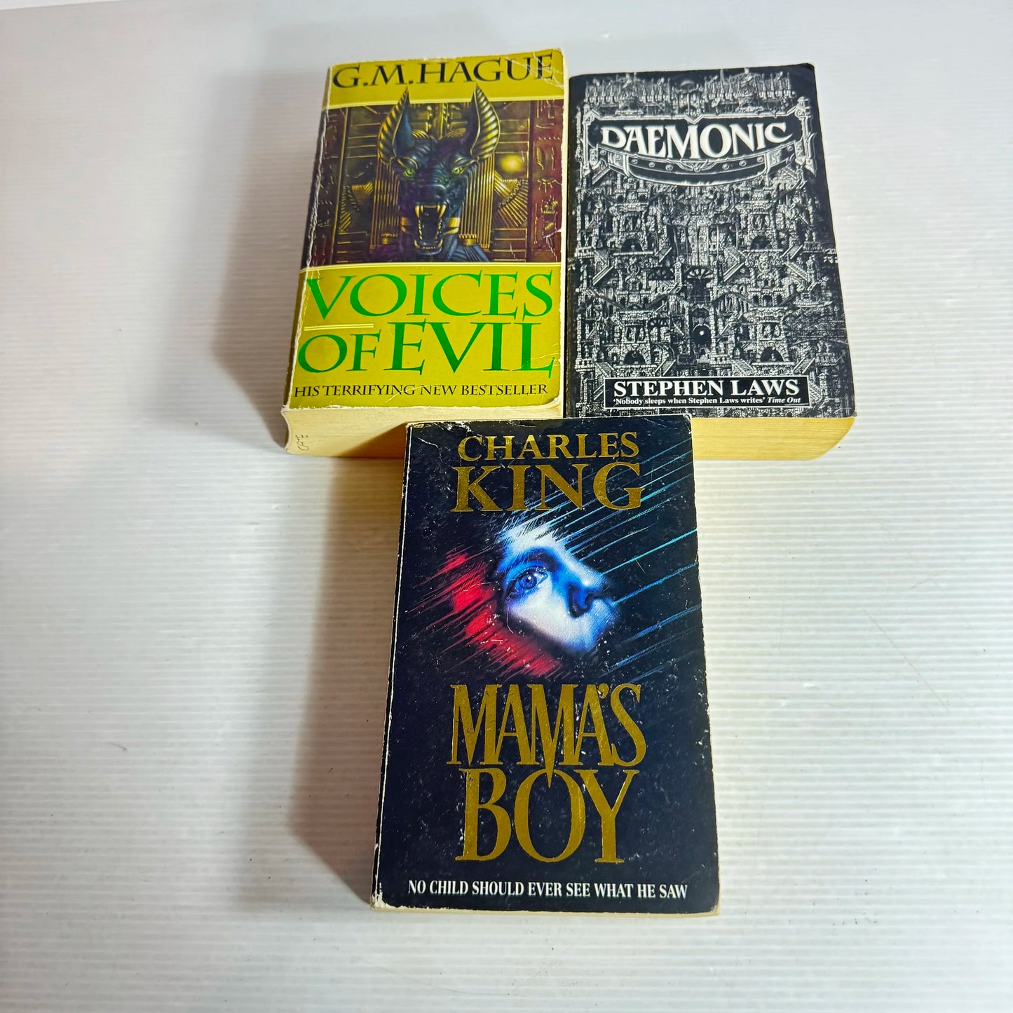Horror Book Bundle x 3 Books Voices of Evil - G.M. Hague, Mama's Boy - Charles King, & Daemonic - Stephen Laws (562)