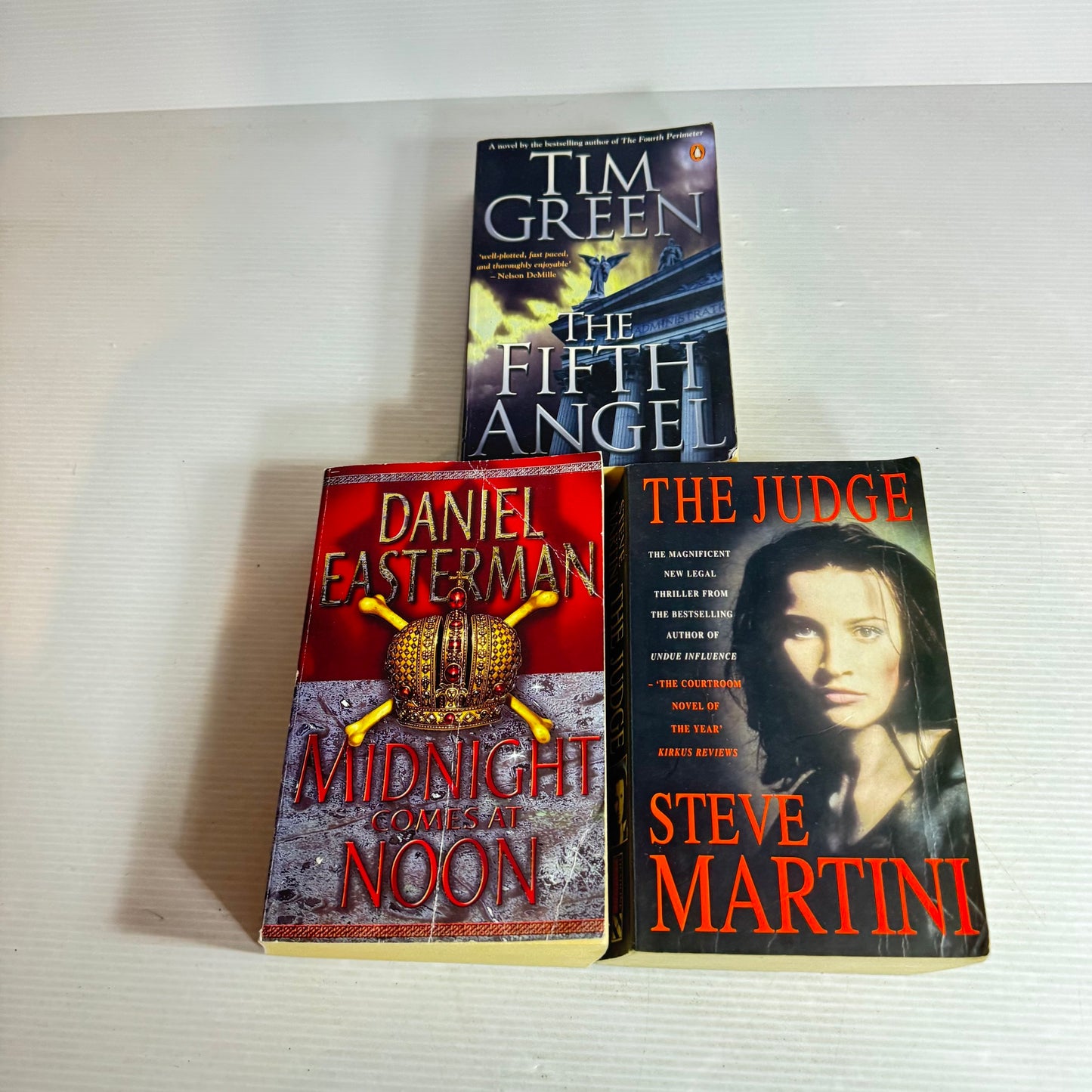 Thriller Book Bundle x3 Books The Fifth Angel - Tim Green, The Judge - Steve Martini, & Midnight Comes at Noon - Daniel Easternan (543)