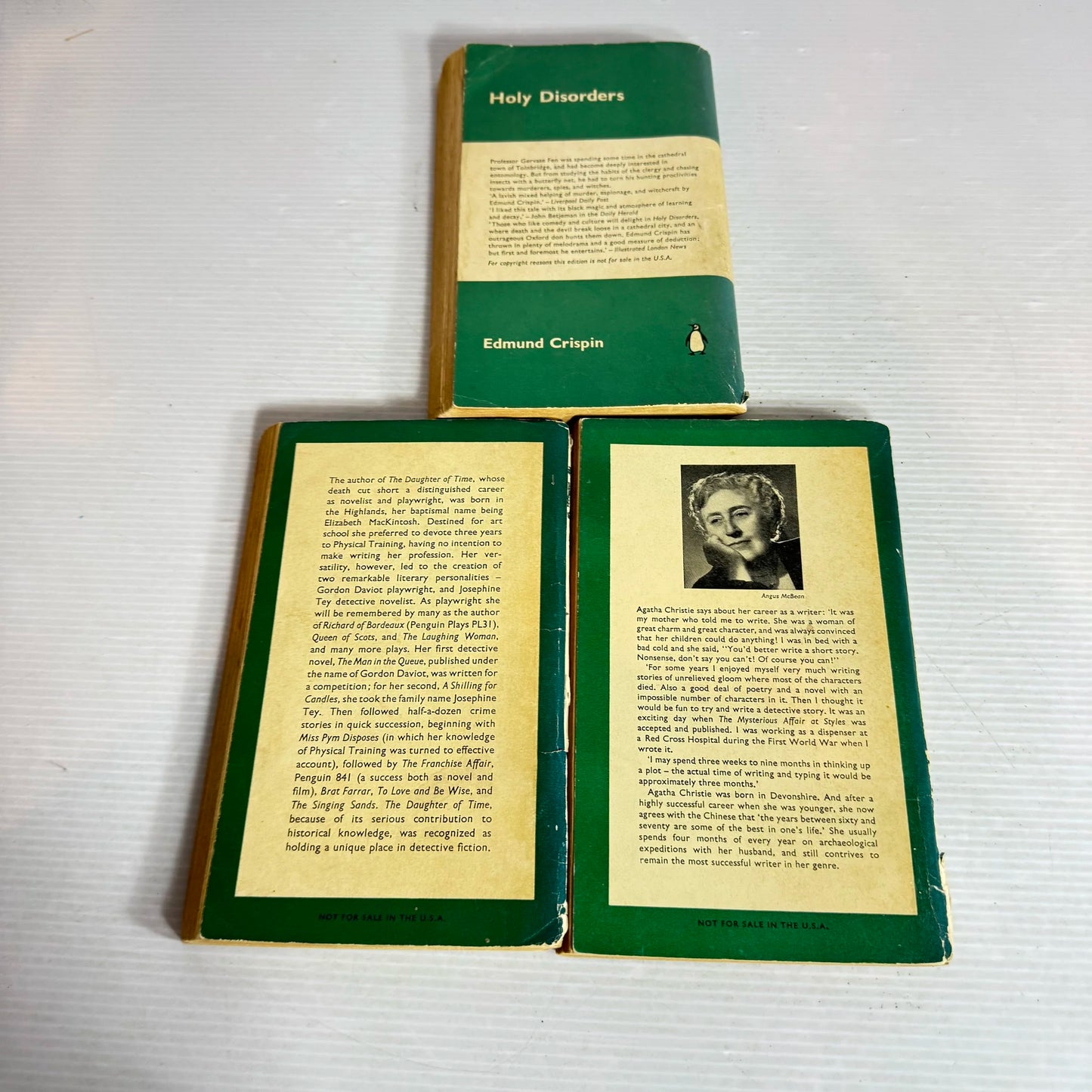 Vintage Green Penguin Crime Book Bundle x 3 Books : Holy Disorders, Death Comes as The End, Daughter of Time (1958-1960) (2035)