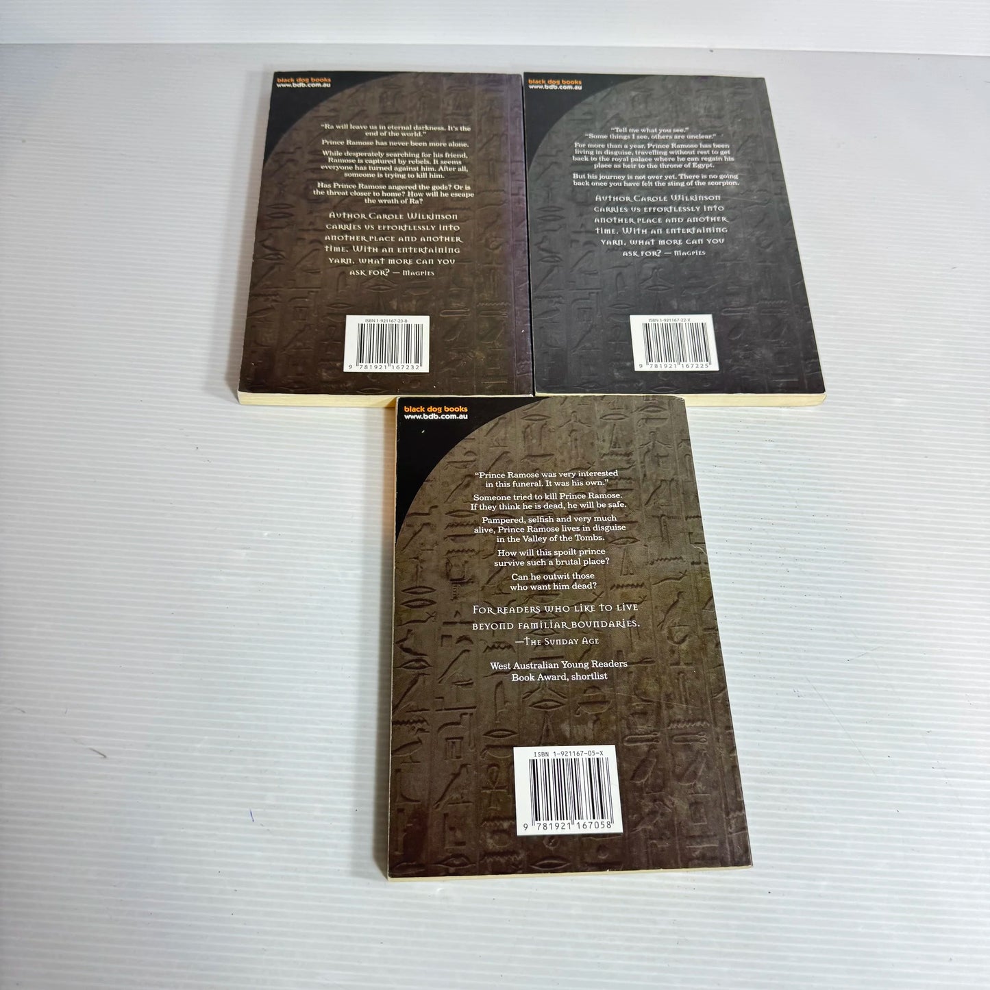 Carole Wilkinson Book Bundle x 3 Ramsoe Prince in Exile / Ramose Sting of The Scorpion / Ramose The Wrath of Ra