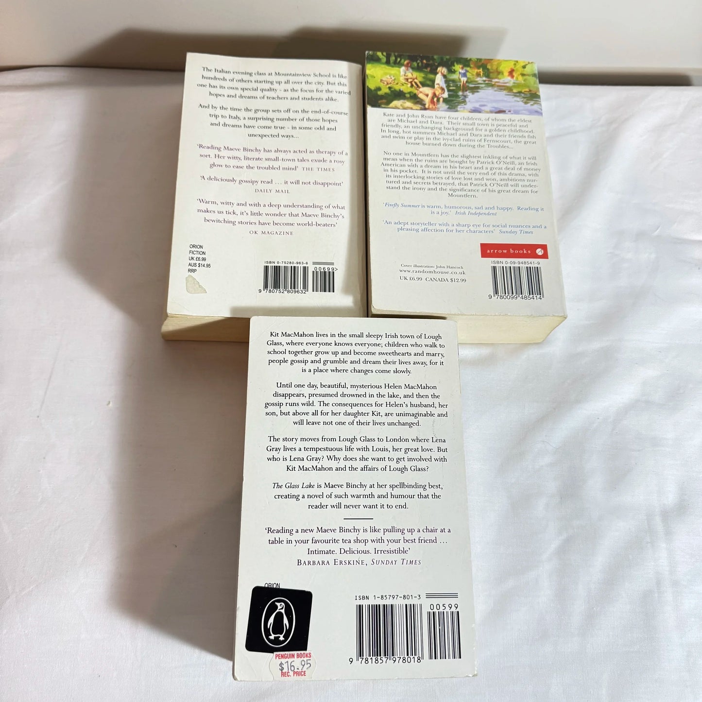Maeve Binchy Book Bundle x 3 Fire Fly, The Glass Lake & Evening Class