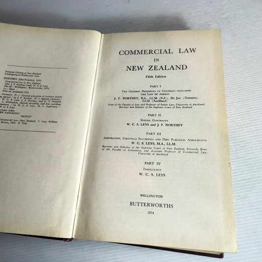 Commercial Law in New Zealand Fifth Edition - Butterworths (Vintage 1974)