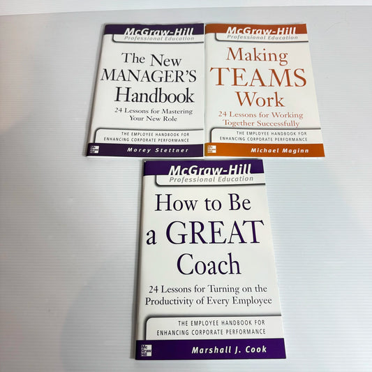 McGraw-Hill Professional Education Book Bundle x 3 How To Be A Great Coach, The Manager's Handbook, & Making Teams Work